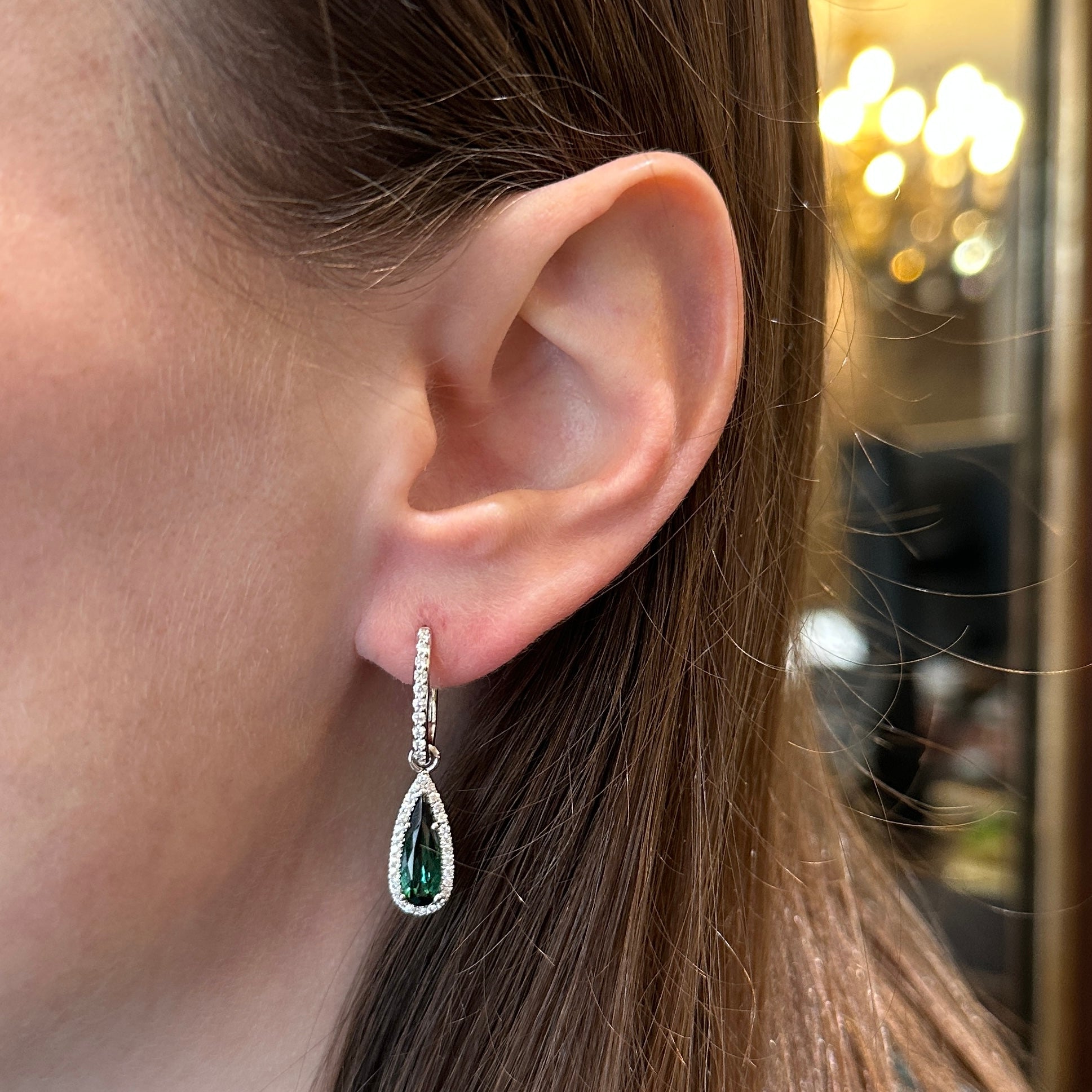 14K White Gold 2.23 CTW Tourmaline and Diamond Dangle Earrings - Walton's Jewelry