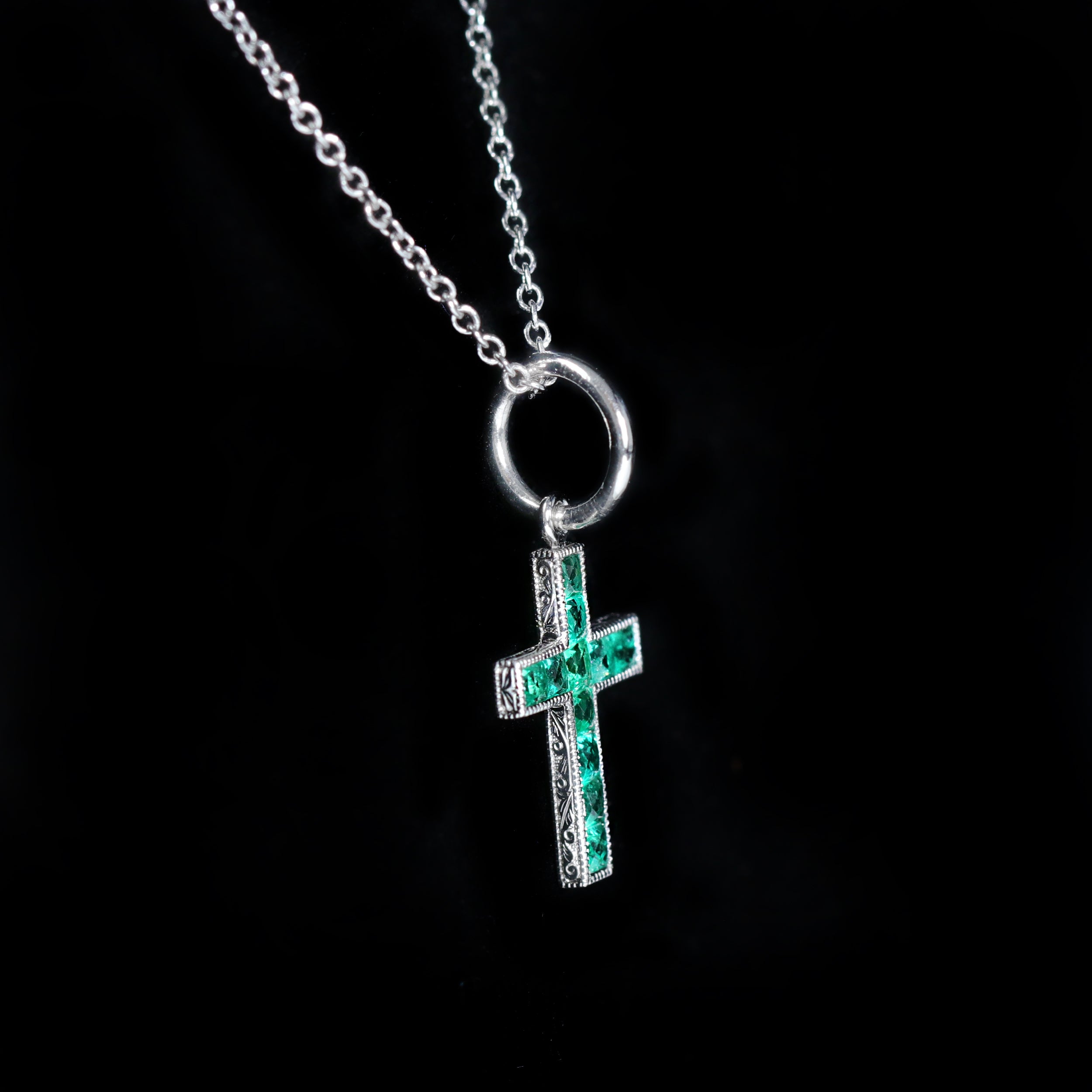 Platinum 0.30 CTW Emerald Cross Pendant