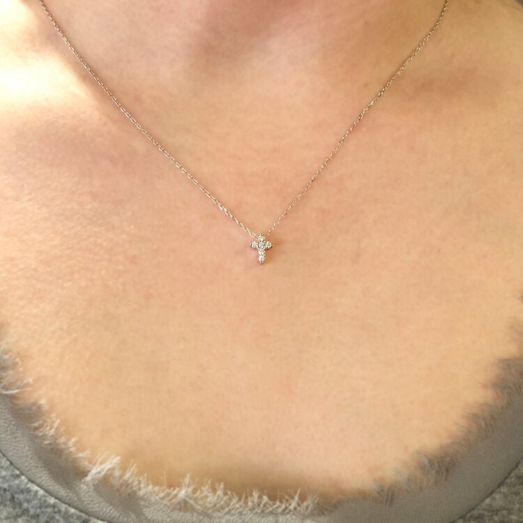 14k White Gold 0.12 CTW Diamond Cross Necklace - Walton's Jewelry