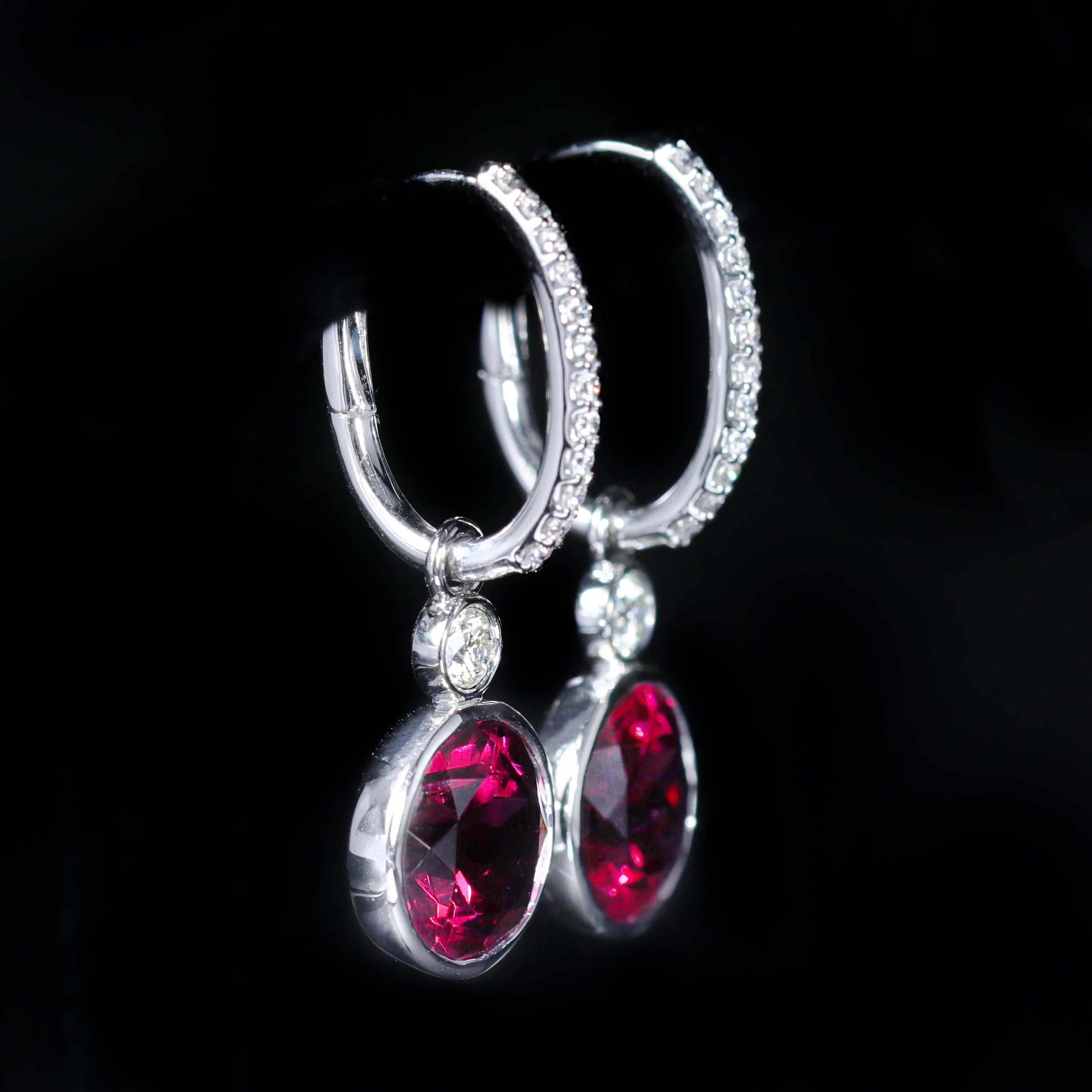 14K White Gold 9.43 CTW Rhodolite Garnet and Diamond Dangle Earrings
